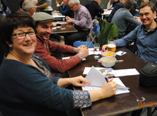 Christa Van Damme, Els Cools, Ward Vranken en Wim Mommaers aan de quiztafel